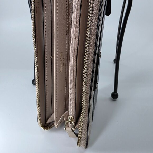 Kate Spade Bicolor Zip Around Wallet Tan Black Leather ♠️ - Picture 6 of 7